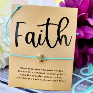 Gold cross charm on turquoise adjustable band. Faith. New!
